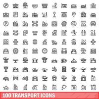 100 Transportsymbole gesetzt, Umrissstil vektor