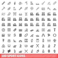 100 Sportsymbole gesetzt, Umrissstil vektor