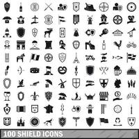 100 Schildsymbole gesetzt, einfacher Stil vektor