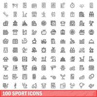 100 Sportsymbole gesetzt, Umrissstil vektor