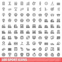 100 Sportsymbole gesetzt, Umrissstil vektor