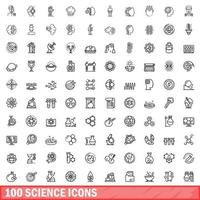 100 Wissenschaftssymbole gesetzt, Umrissstil vektor