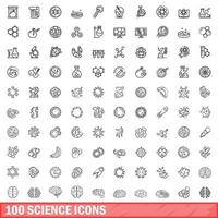 100 Wissenschaftssymbole gesetzt, Umrissstil vektor