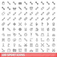 100 sport ikoner set, kontur stil vektor