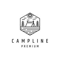 Camp-Line-Logo-Design mit Strichzeichnungen auf weißem Hintergrund vektor