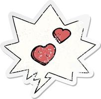 tecknad kärlek hjärtan och pratbubbla nödställda klistermärke vektor