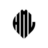 hml-Kreisbuchstaben-Logo-Design mit Kreis- und Ellipsenform. hml-Ellipsenbuchstaben mit typografischem Stil. Die drei Initialen bilden ein Kreislogo. Hml-Kreis-Emblem abstrakter Monogramm-Buchstaben-Markenvektor. vektor