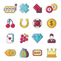 Casino Icons Set, Cartoon-Stil vektor