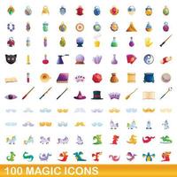100 magische Symbole im Cartoon-Stil vektor