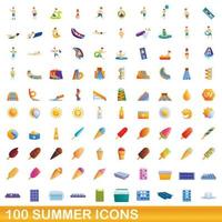 100 Sommer-Icons gesetzt, Cartoon-Stil vektor