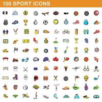 100 sport ikoner set, tecknad stil vektor