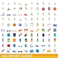 100 sport ikoner set, tecknad stil vektor