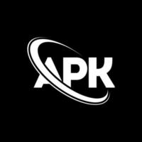 apk-Logo. apk-Brief. apk Brief-Logo-Design. Initialen-APK-Logo, verknüpft mit Kreis und Monogramm-Logo in Großbuchstaben. apk Typografie für Technologie-, Geschäfts- und Immobilienmarke. vektor