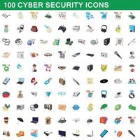 100 Symbole für Cybersicherheit im Cartoon-Stil vektor