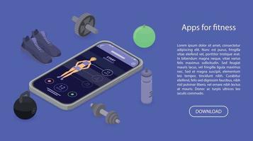 apps für fitnesskonzeptbanner, isometrischer stil vektor