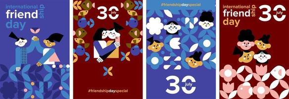 Internationaler Tag der Freundschaft. 30. juli geometrisches plakat, grußkarte, vorlagensammlung für buchumschlagvektorsätze vektor