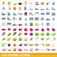 100 Farm-Icons gesetzt, Cartoon-Stil vektor