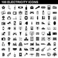 100 Stromsymbole gesetzt, einfacher Stil vektor