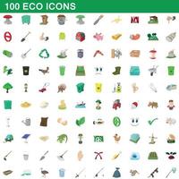 100 eko ikoner set, tecknad stil vektor