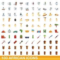 100 afrikanska ikoner set, tecknad stil vektor