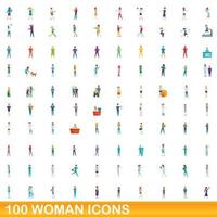 100 Frauen-Icons gesetzt, Cartoon-Stil vektor