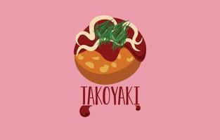 Ein Stück Takoyaki auf rosa Hintergrund, japanische Küche, Oktopusball, Cartoon-Vektorillustration vektor