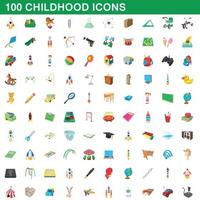 100 Kindheitssymbole im Cartoon-Stil vektor
