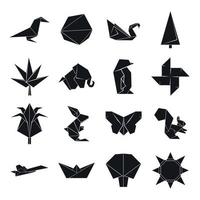 Origami-Icons gesetzt, einfacher Stil vektor