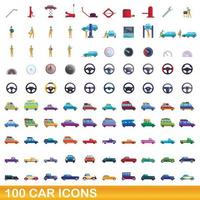 100 Auto-Icons gesetzt, Cartoon-Stil vektor