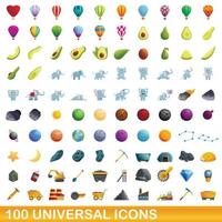 100 universella ikoner set, tecknad stil vektor
