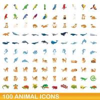 100 Tiersymbole im Cartoon-Stil vektor