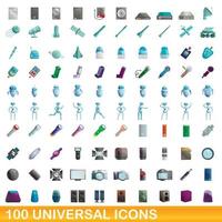 100 universella ikoner set, tecknad stil vektor