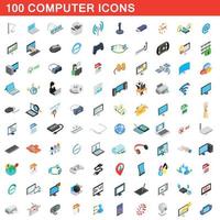 100 Computersymbole gesetzt, isometrischer 3D-Stil vektor