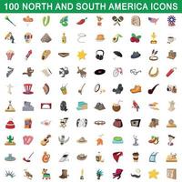 100 nord- och sydamerika ikoner set vektor