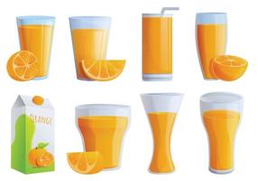 juice orange ikoner set, tecknad stil vektor