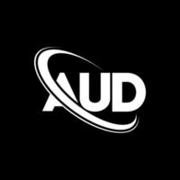 aud logotyp. aud brev. aud brev logotyp design. initialer aud logotyp länkad med cirkel och versaler monogram logotyp. aud typografi för teknik, företag och fastighetsmärke. vektor