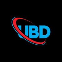 ubd logotyp. ubd brev. ubd brev logotyp design. initialer ubd logotyp länkad med cirkel och versaler monogram logotyp. ubd typografi för teknik, företag och fastighetsmärke. vektor