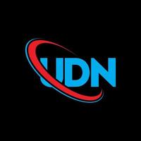 udn-Logo. udn Brief. udn-Brief-Logo-Design. Initialen und Logo, verbunden mit Kreis und Monogramm-Logo in Großbuchstaben. udn typografie für technologie-, geschäfts- und immobilienmarke. vektor