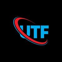 UTF-Logo. utf-Brief. UTF-Brief-Logo-Design. Initialen UTF-Logo, verbunden mit Kreis und Monogramm-Logo in Großbuchstaben. utf-typografie für technologie-, geschäfts- und immobilienmarke. vektor