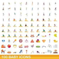 100 baby ikoner set, tecknad stil vektor