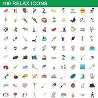 100 koppla av ikoner set, tecknad stil vektor