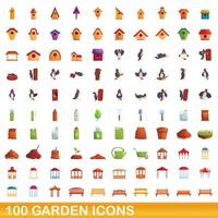 100 Gartensymbole im Cartoon-Stil vektor