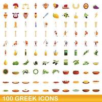 100 grekiska ikoner set, tecknad stil vektor