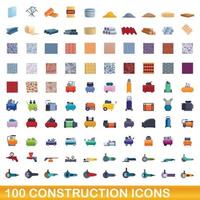 100 konstruktion ikoner set, tecknad stil vektor