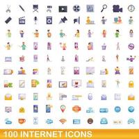 100 Internet-Icons gesetzt, Cartoon-Stil vektor