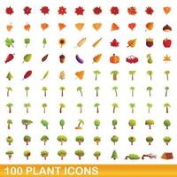 100 växtikoner set, tecknad stil vektor