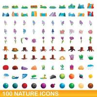 100 naturikoner set, tecknad stil vektor