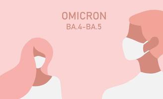 omicron variant ba.4-ba.5 covid-19. ny stam av coronavirus. par med ansiktsmask hosta vektorillustration vektor