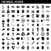 100 Essenssymbole gesetzt, einfacher Stil vektor