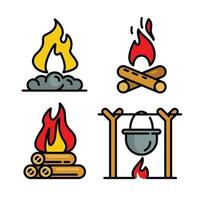 Lagerfeuer-Icons gesetzt, Umrissstil vektor